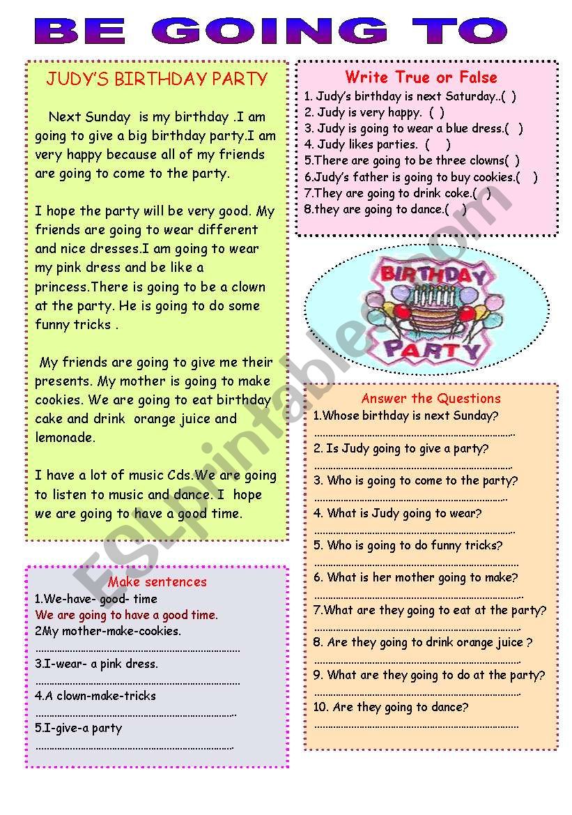 JudyÂ´s birthday Party worksheet
