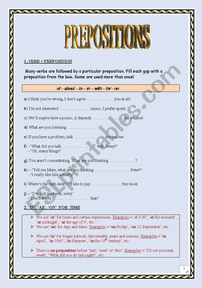 Prepositions: lessons and practise