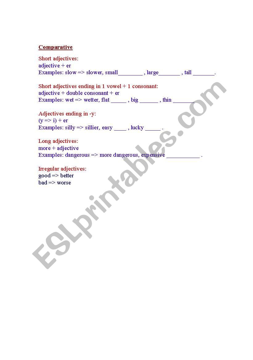 comparative adjectives worksheet