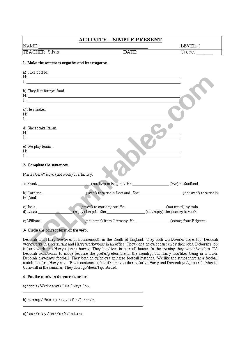Simple Present worksheet