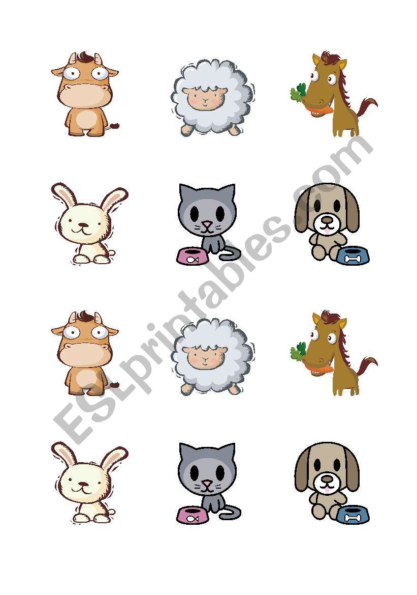 animals - pairs game worksheet