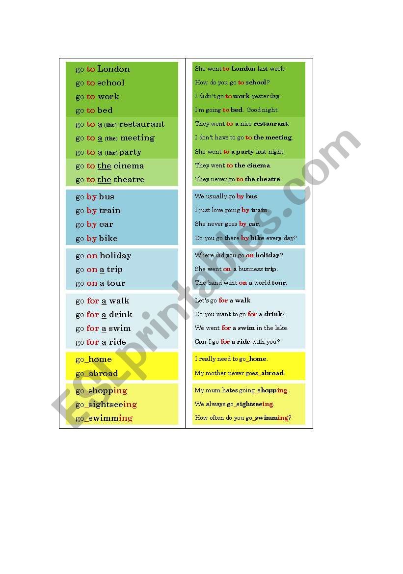 BOOKMARK: Prepositions with GO