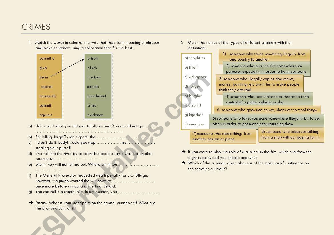 CRIMES CRIMINALS VOCABULARY SPEAKING INTERMEDIATE