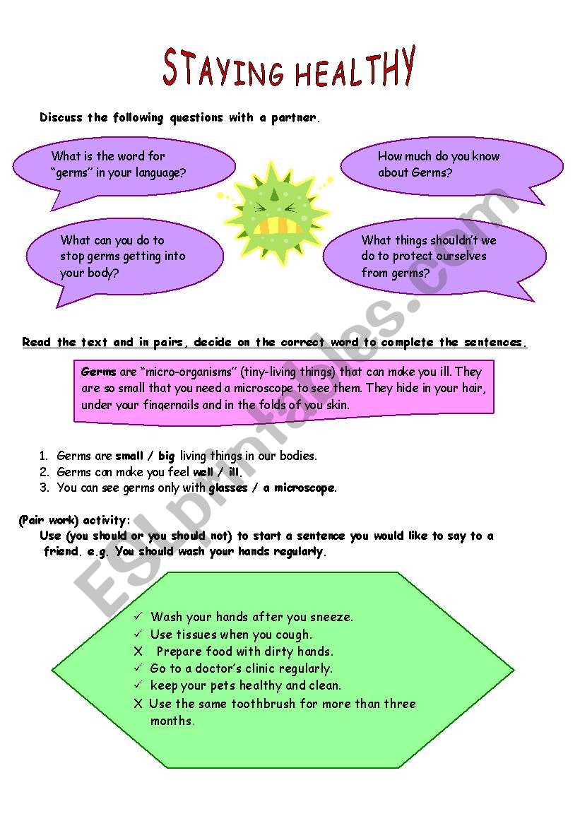 Keeping Healthy worksheet