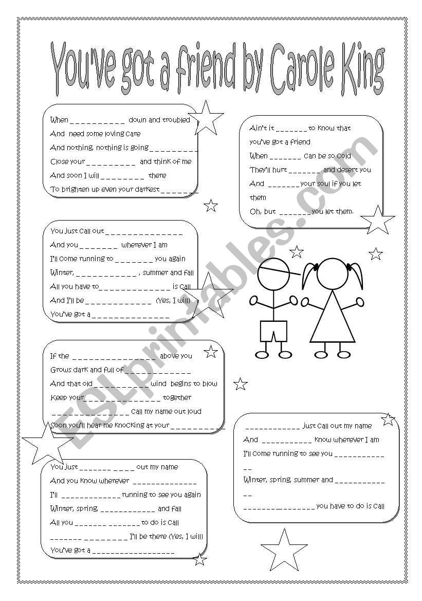 You Ve Got A Friend By Carole King Esl Worksheet By Wwanamar