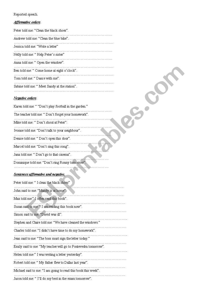 Reported speech elementary. worksheet