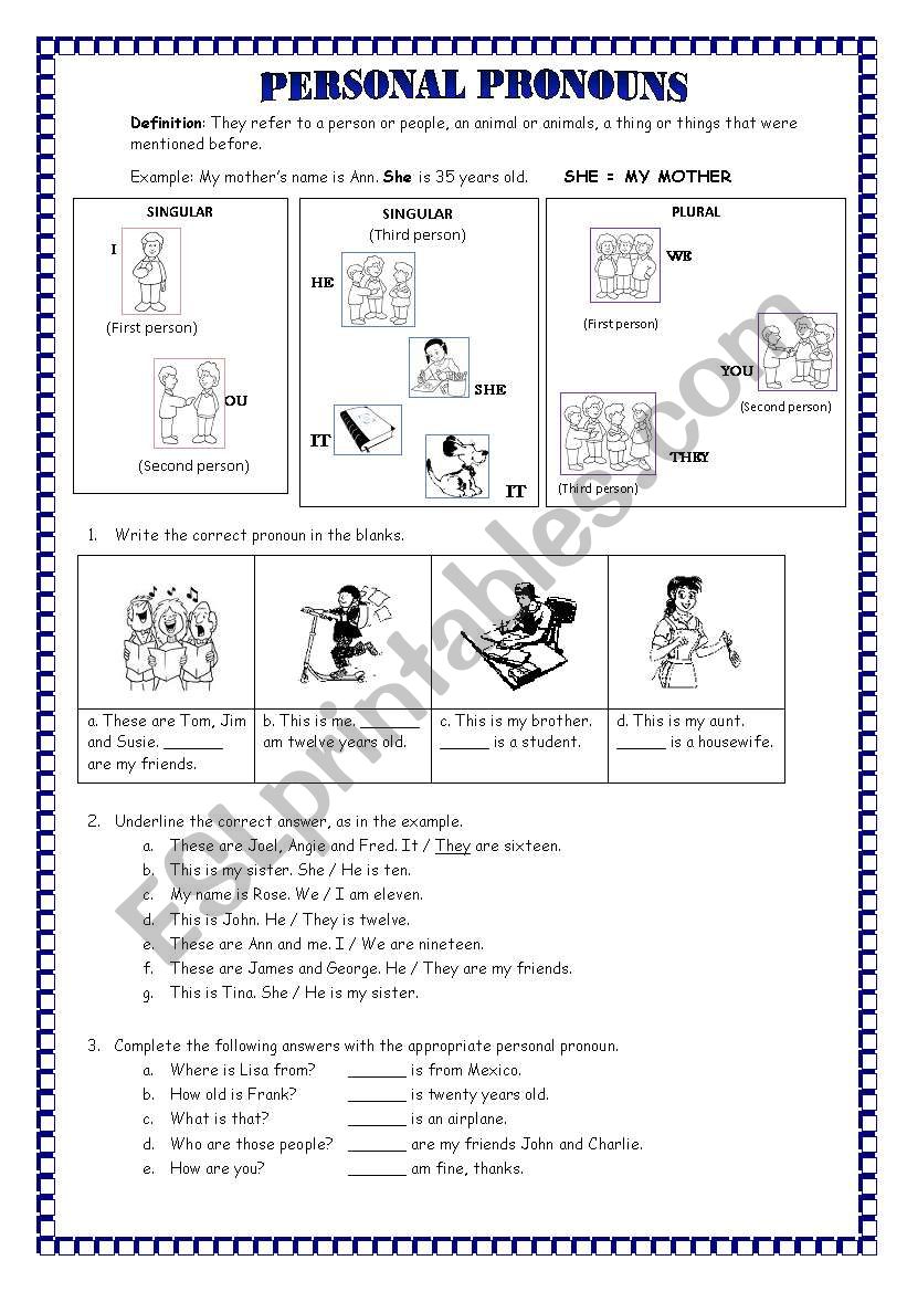 PERSONAL PRONOUNS worksheet