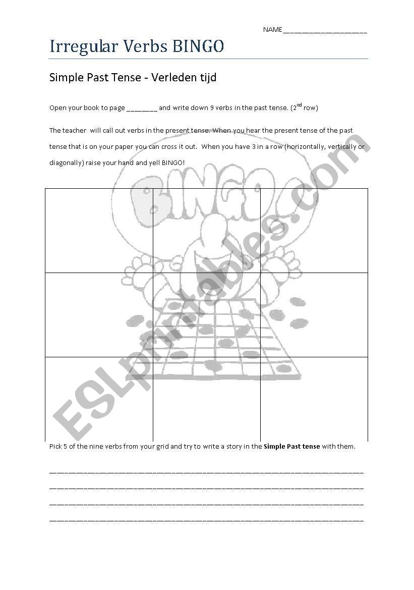 Irregular verbs bingo worksheet