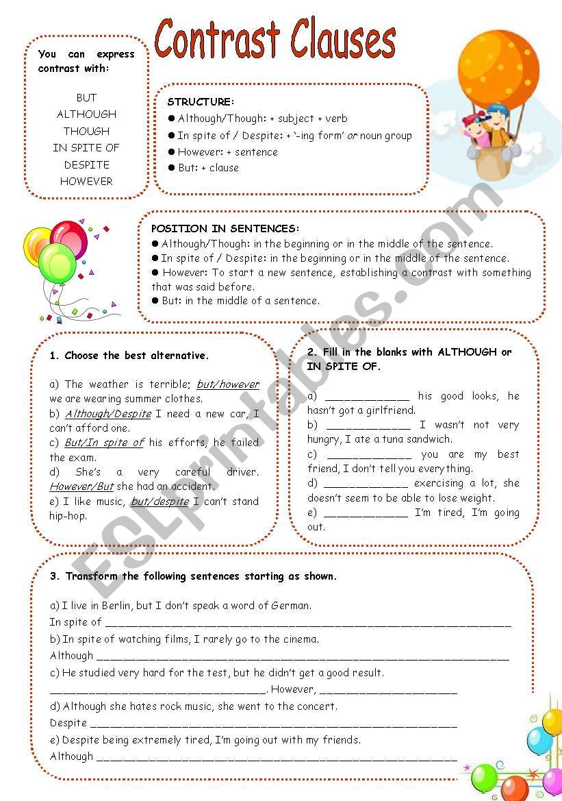 Contrast Clauses Exercises Esl Worksheet By Elisabeteguerreiro