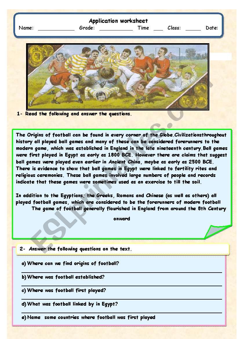 The history of football worksheet