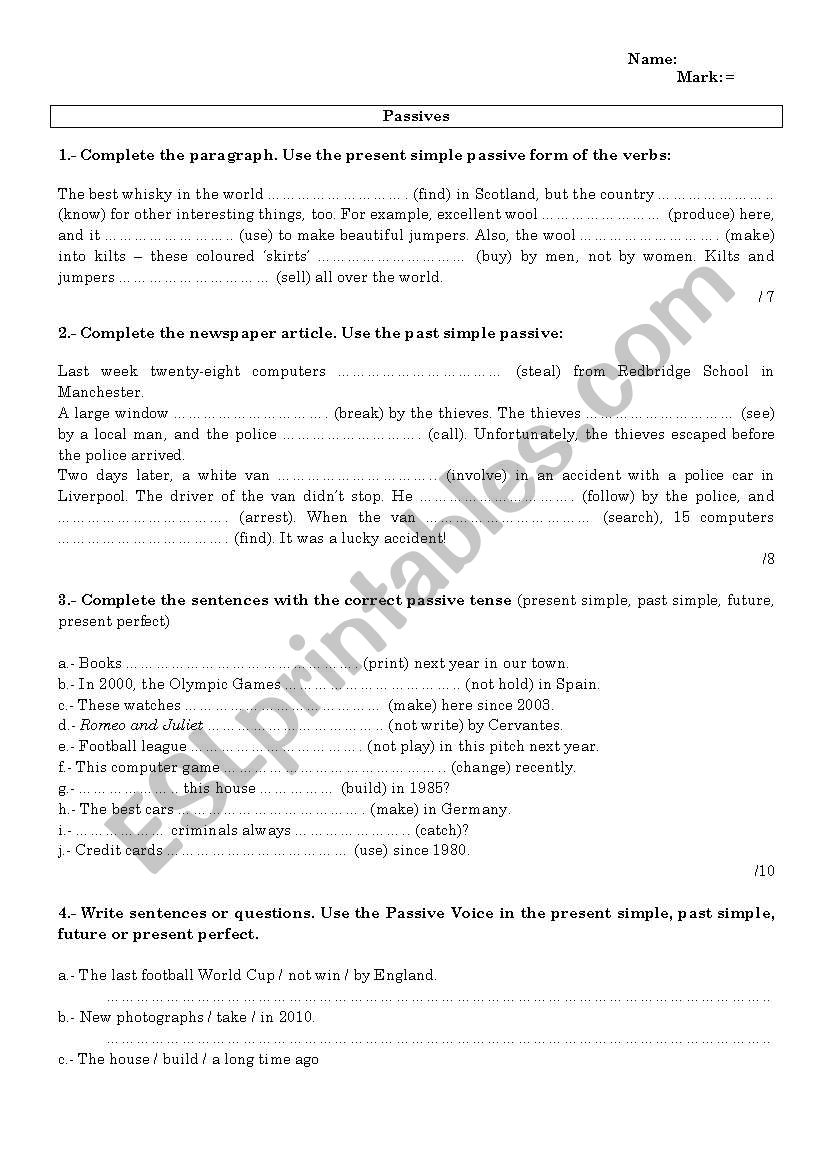 passive sentences worksheet