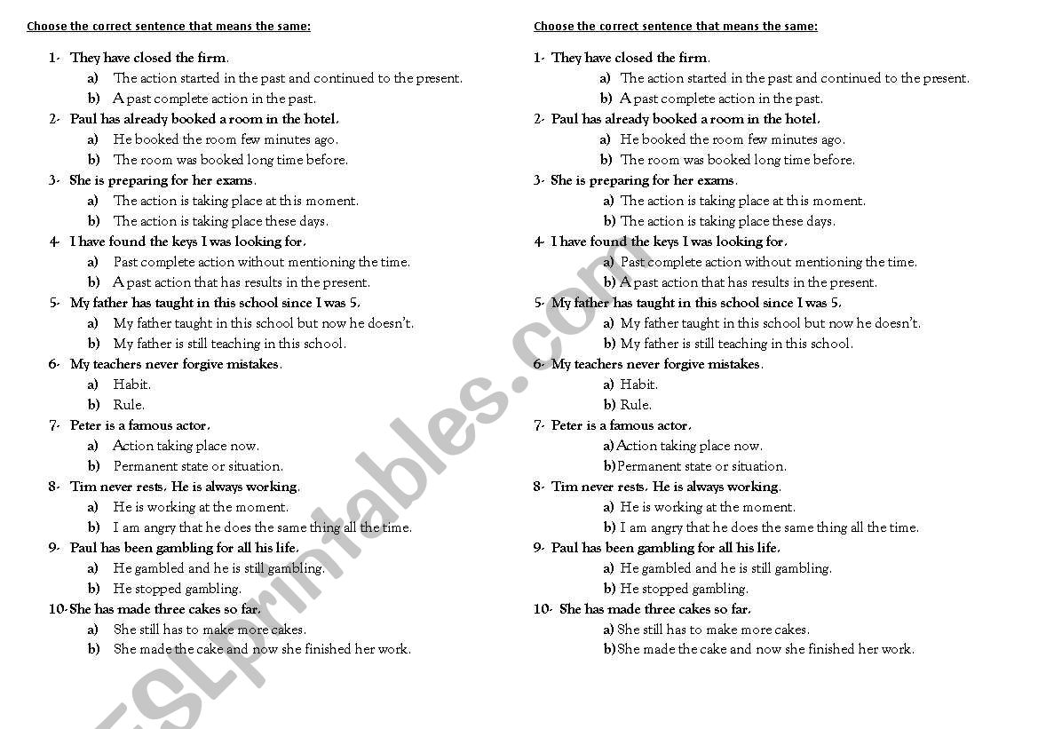 The present tenses (simple, continuous, perfect, perfect continuous) 2 pages