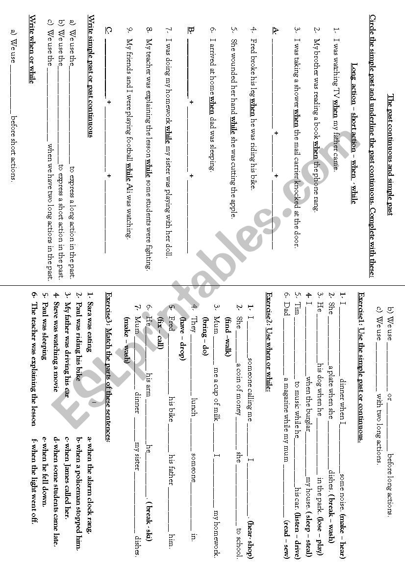 The past simple and continuous (while -when)