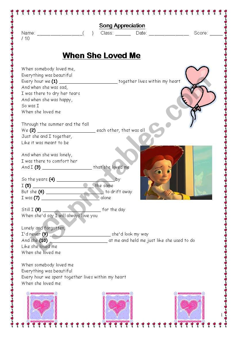 When she loved me (Toy Story) worksheet