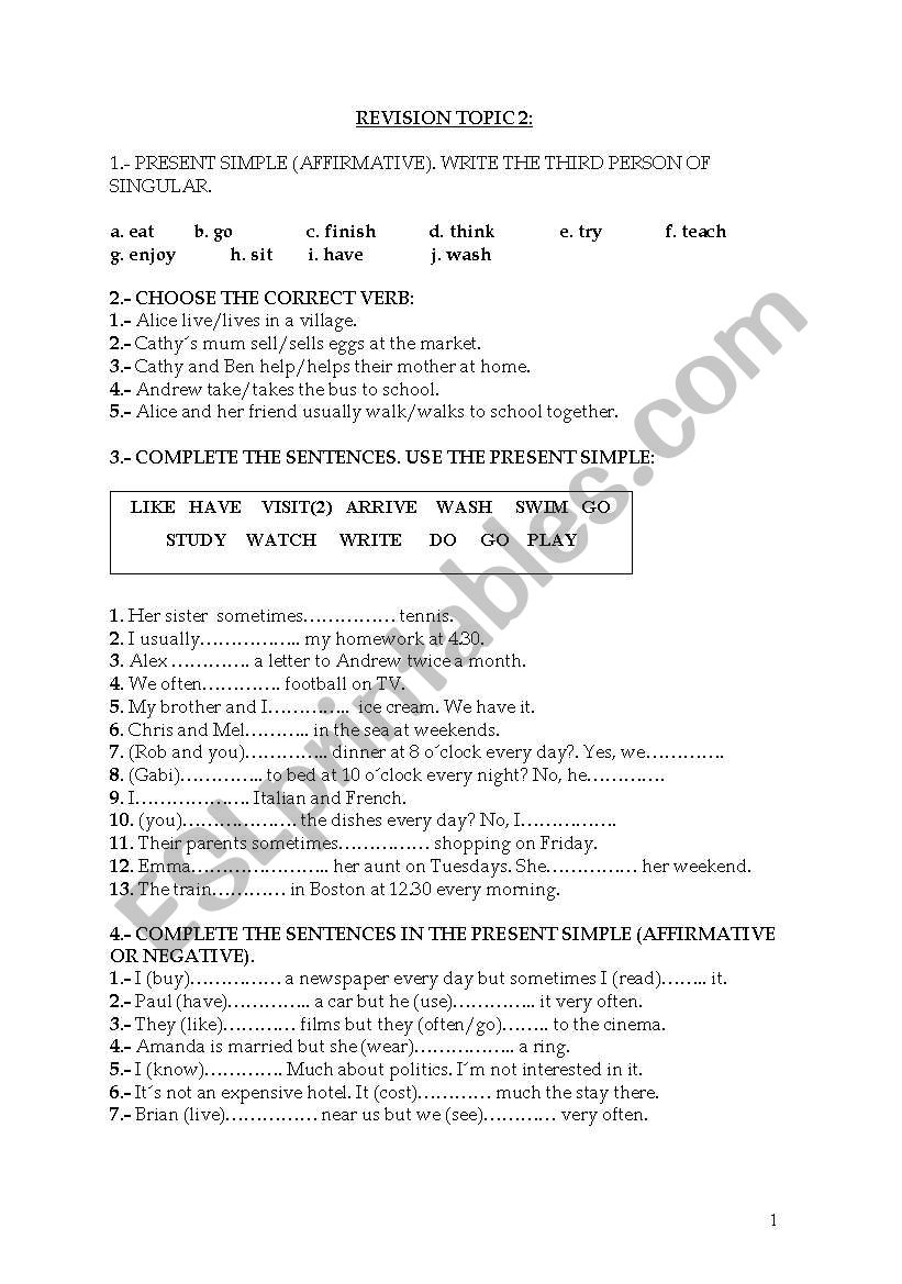 review grammar and vocabulary worksheet