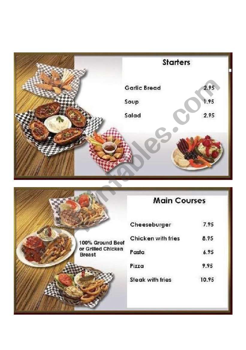 Simple Restaurant Menu worksheet