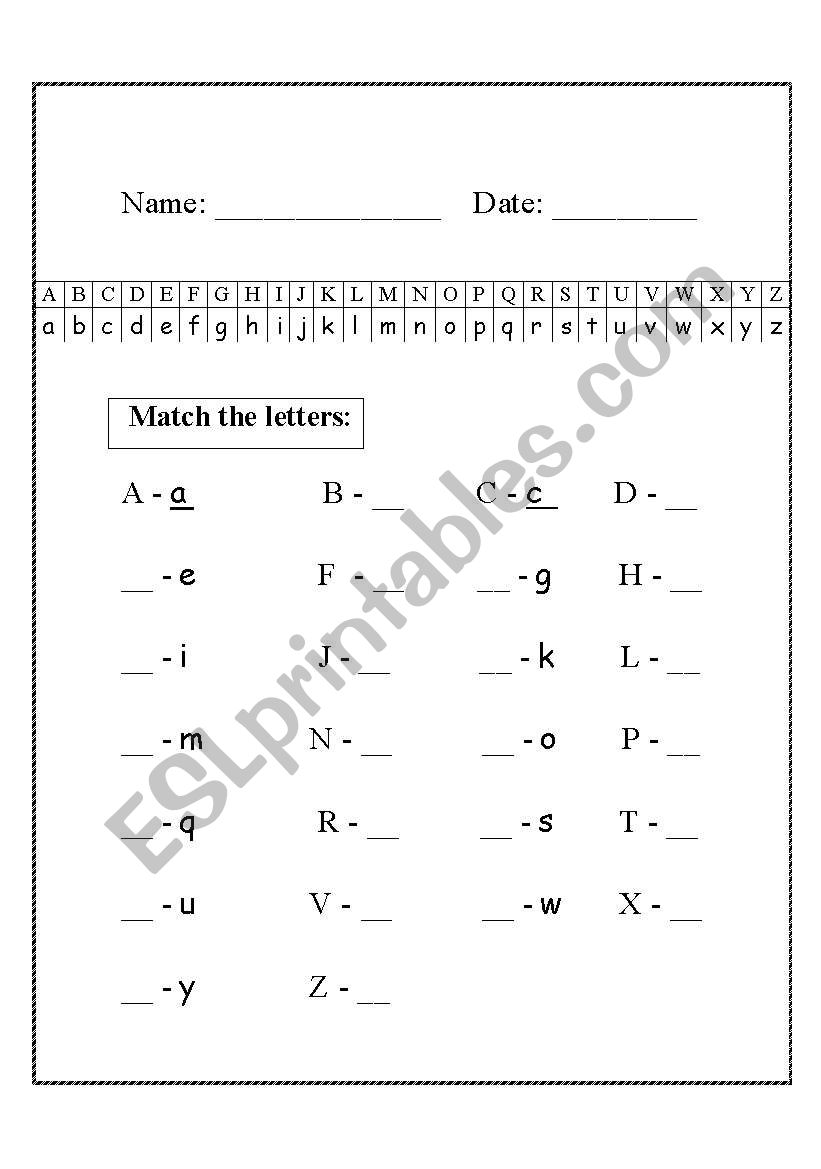 Upper and lower case matching worksheet