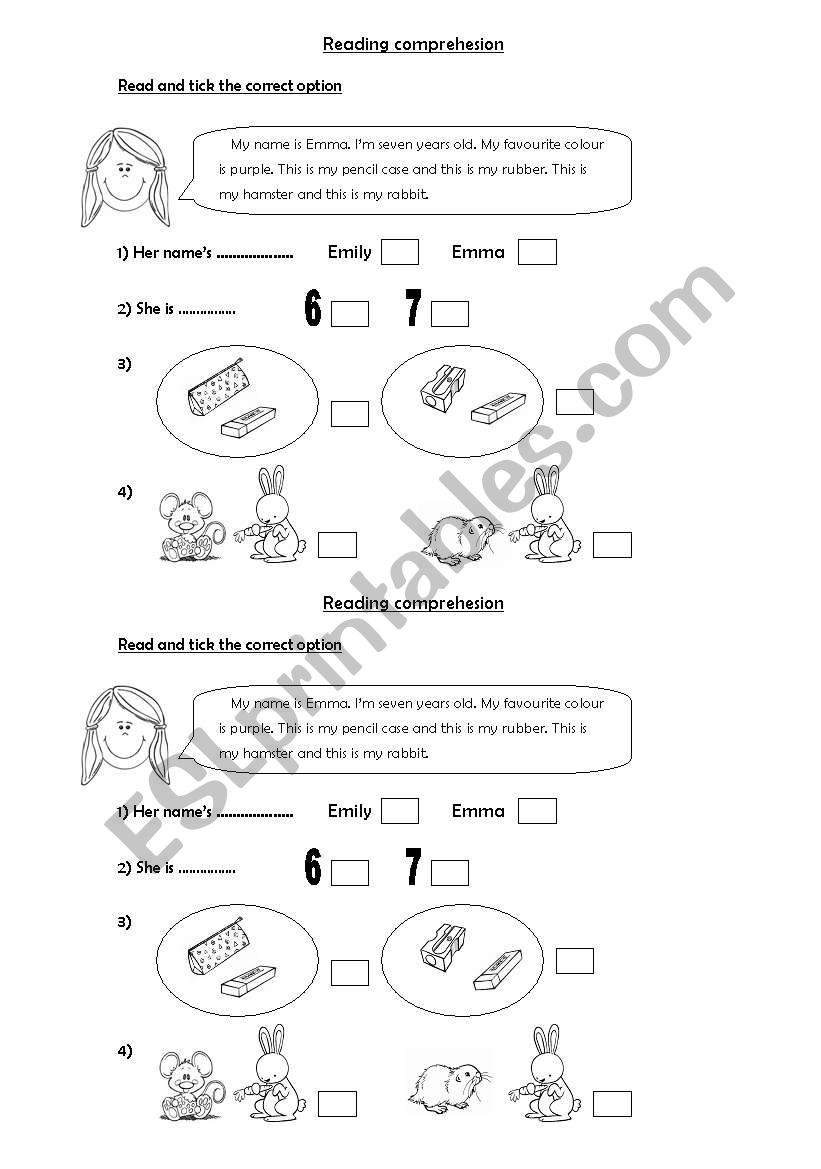 Reading comprehension worksheet