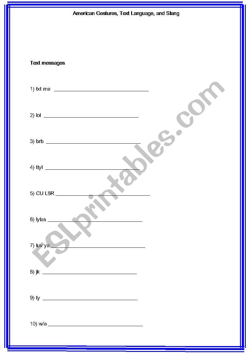 American Slang, Gestures, and Text Talk