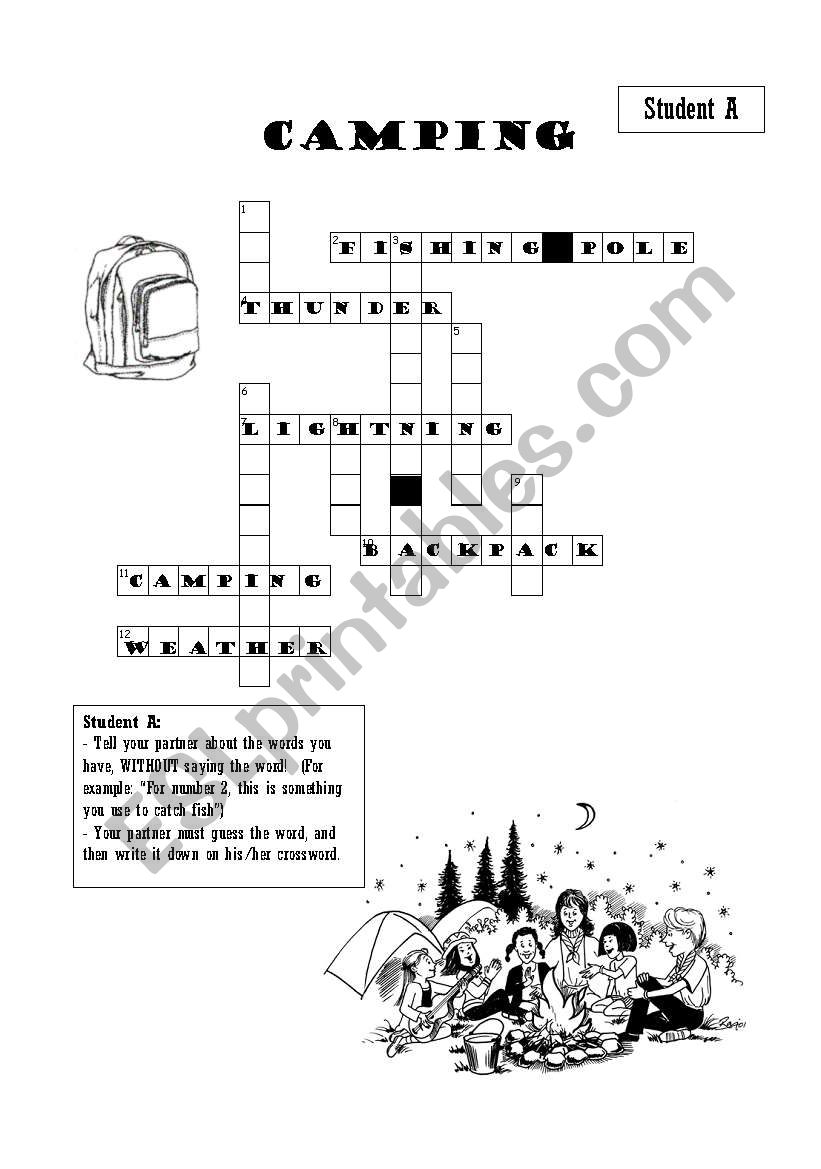 Camping Interactive Crossword worksheet