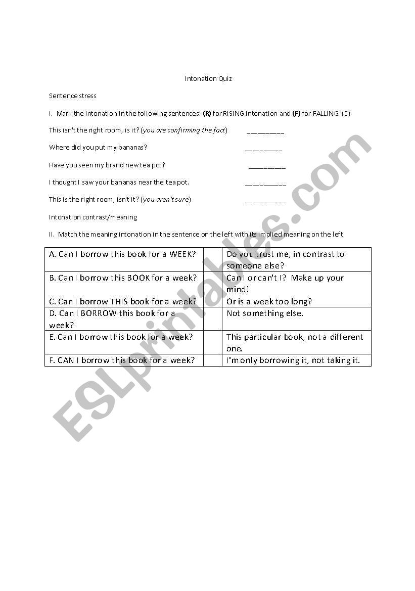 Intonation Quiz worksheet