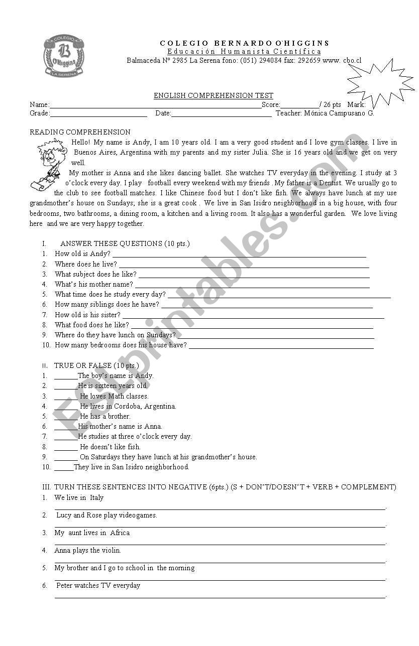 reading present simple worksheet