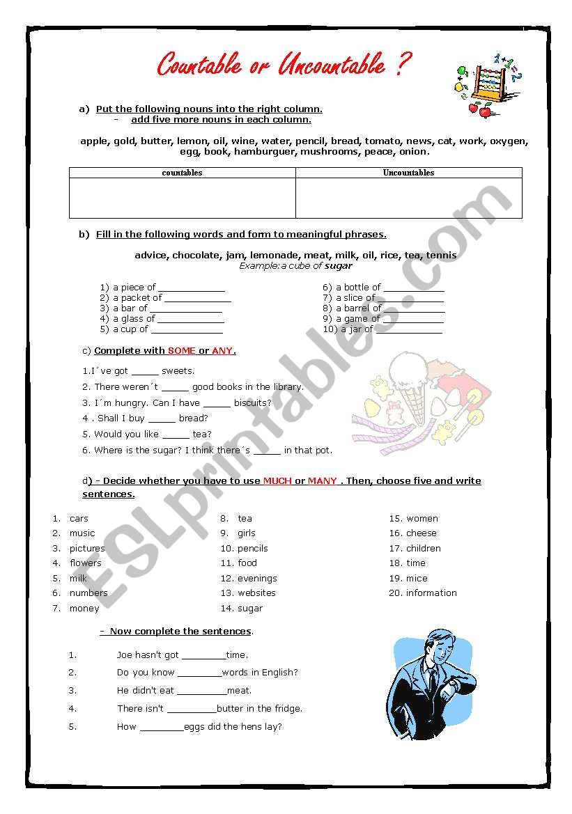 Coubtable or Uncountable? worksheet