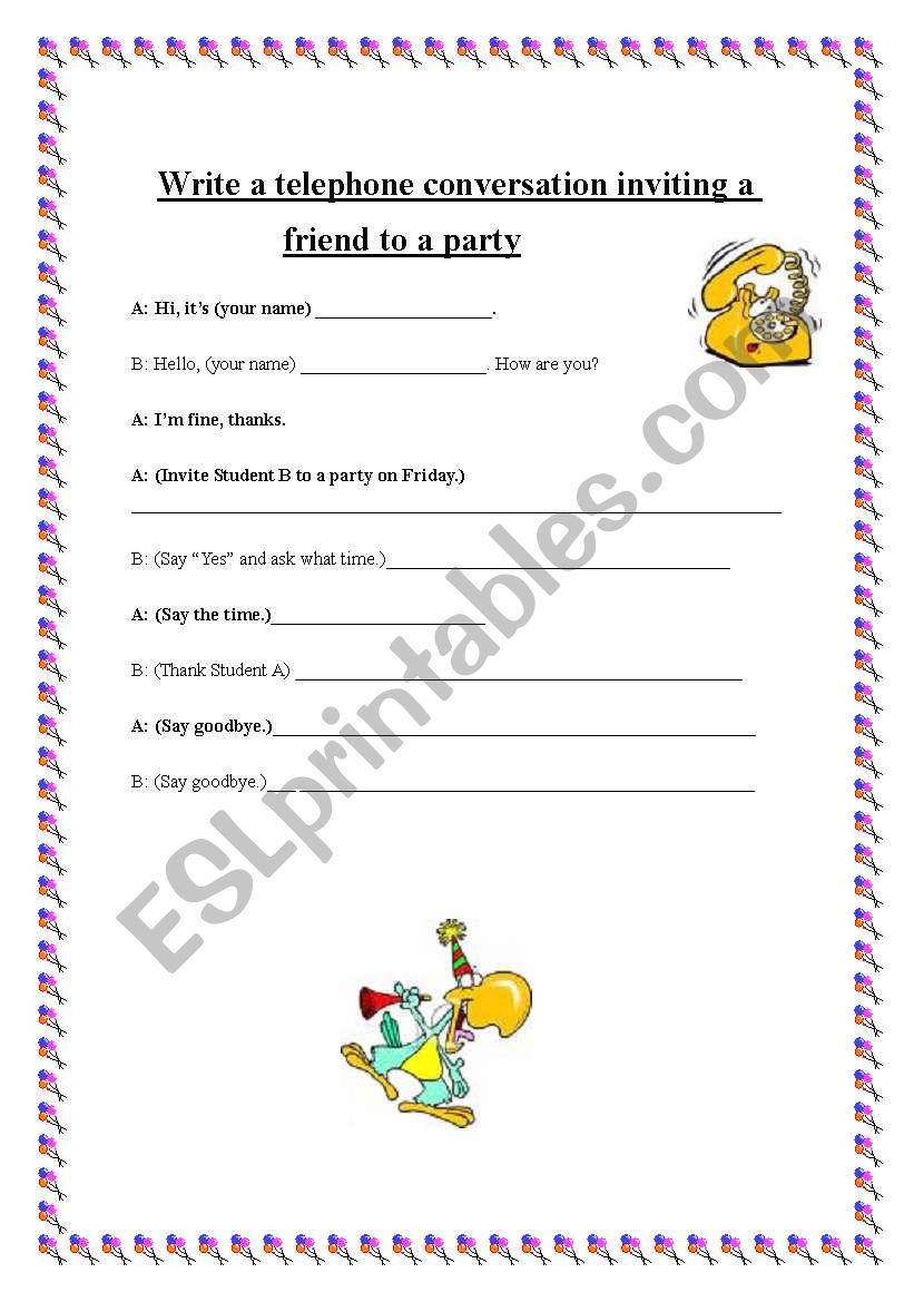 Inviting a friend to a party  worksheet