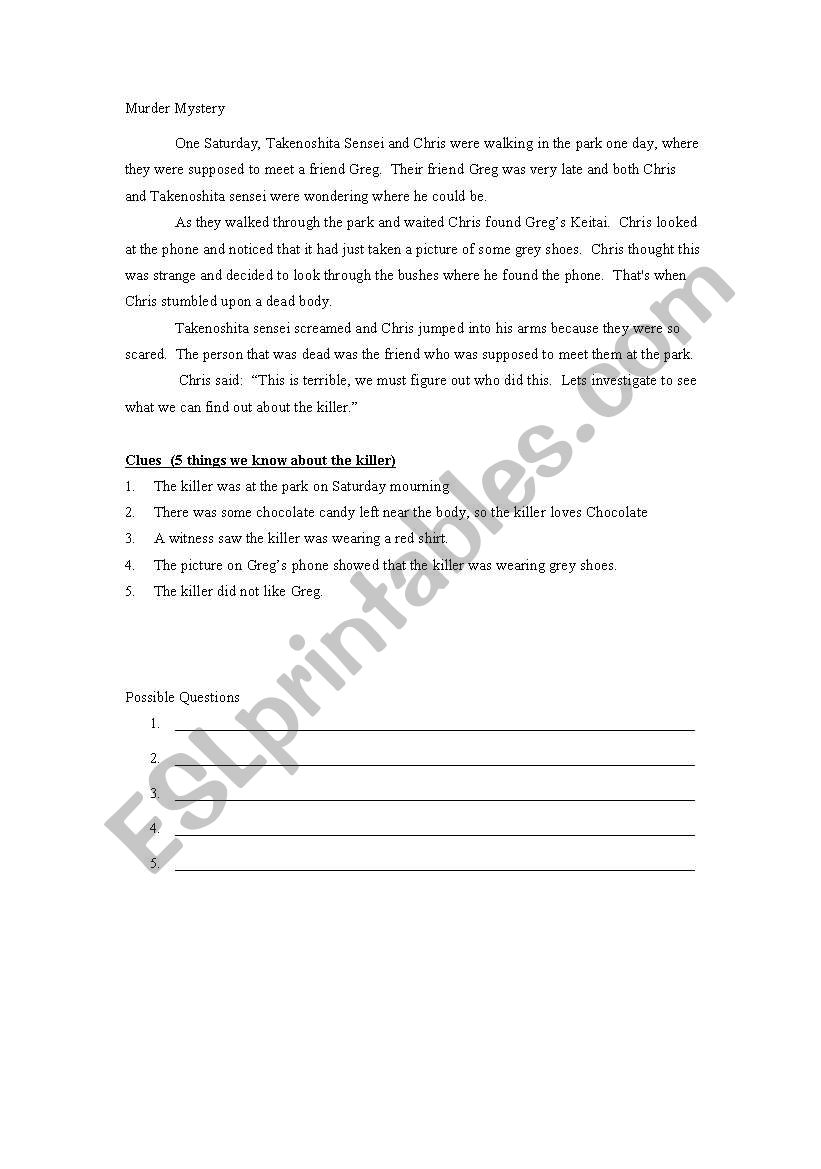 Murder Mystery worksheet