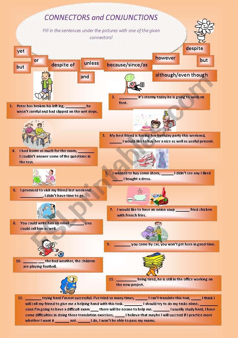 Connectors and conjunctions worksheet