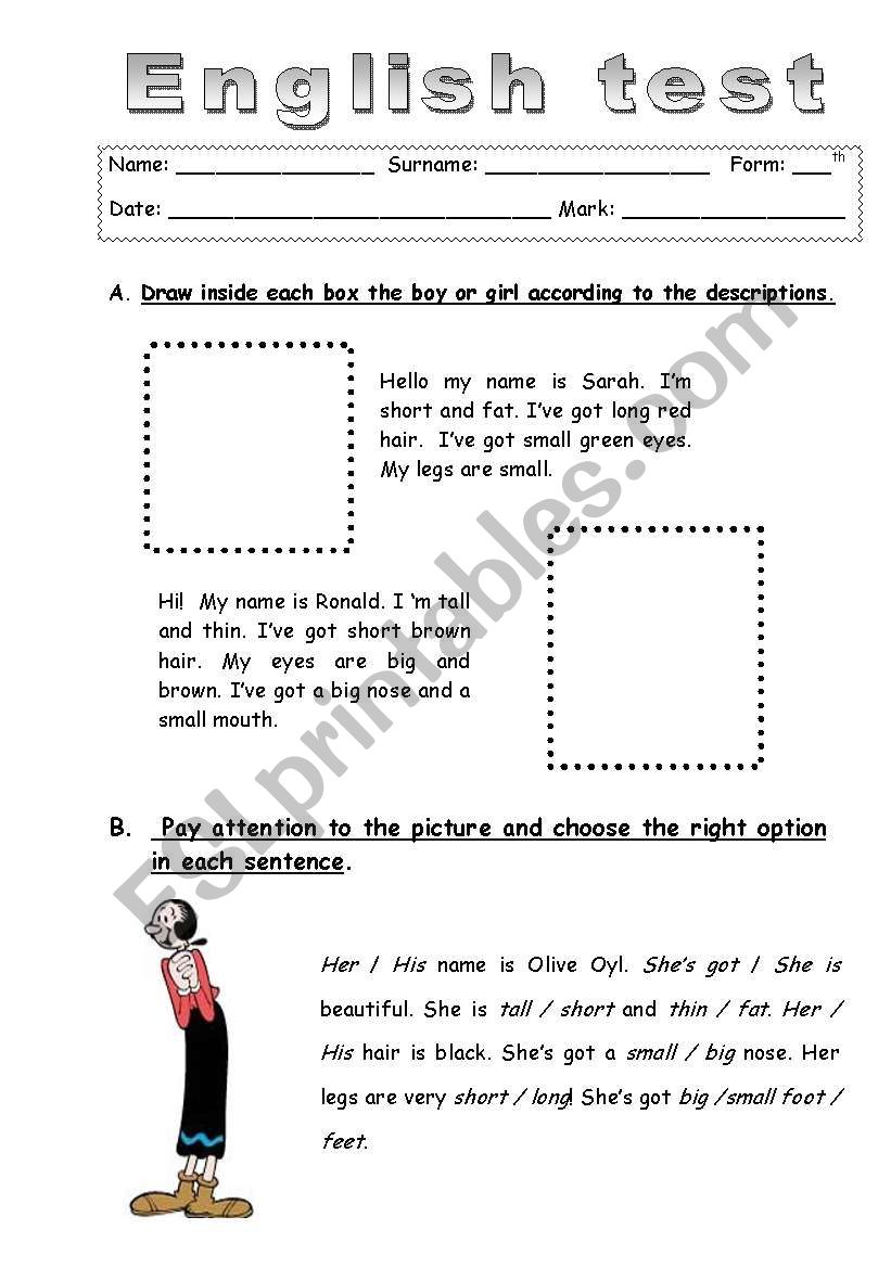 english test worksheet