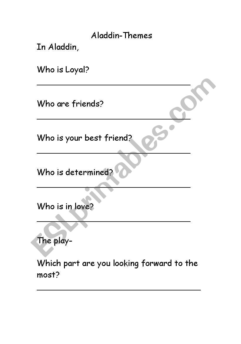 Aladdin pre panto worksheet worksheet