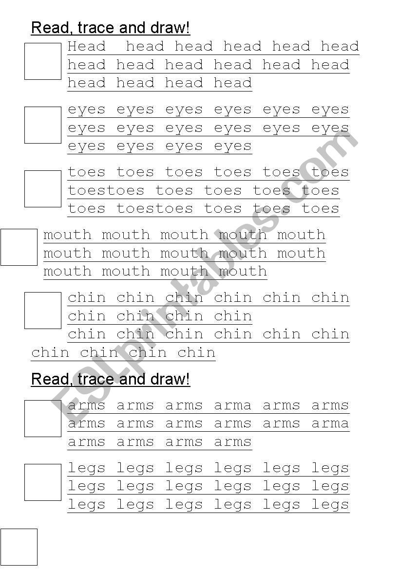 body parts- tracing! worksheet