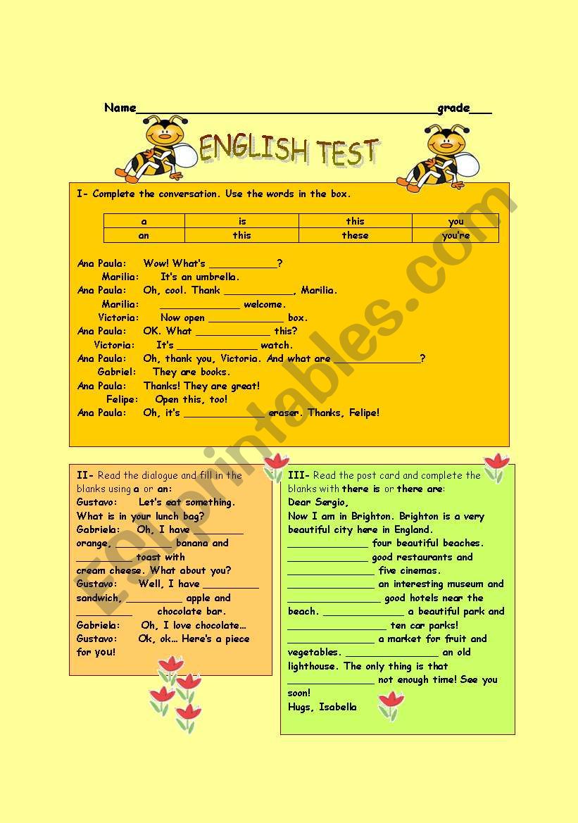 English test - 5th. worksheet