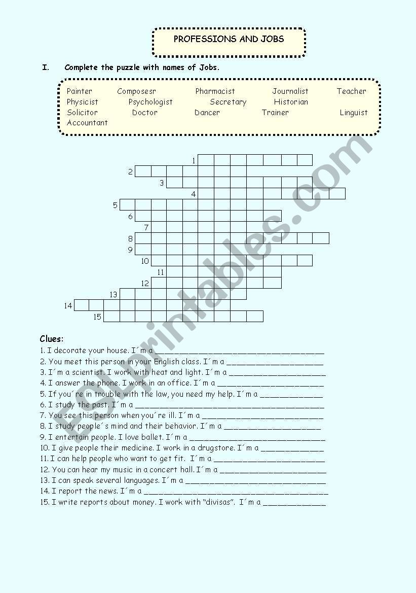 JOBS AND PROFESSIONS worksheet