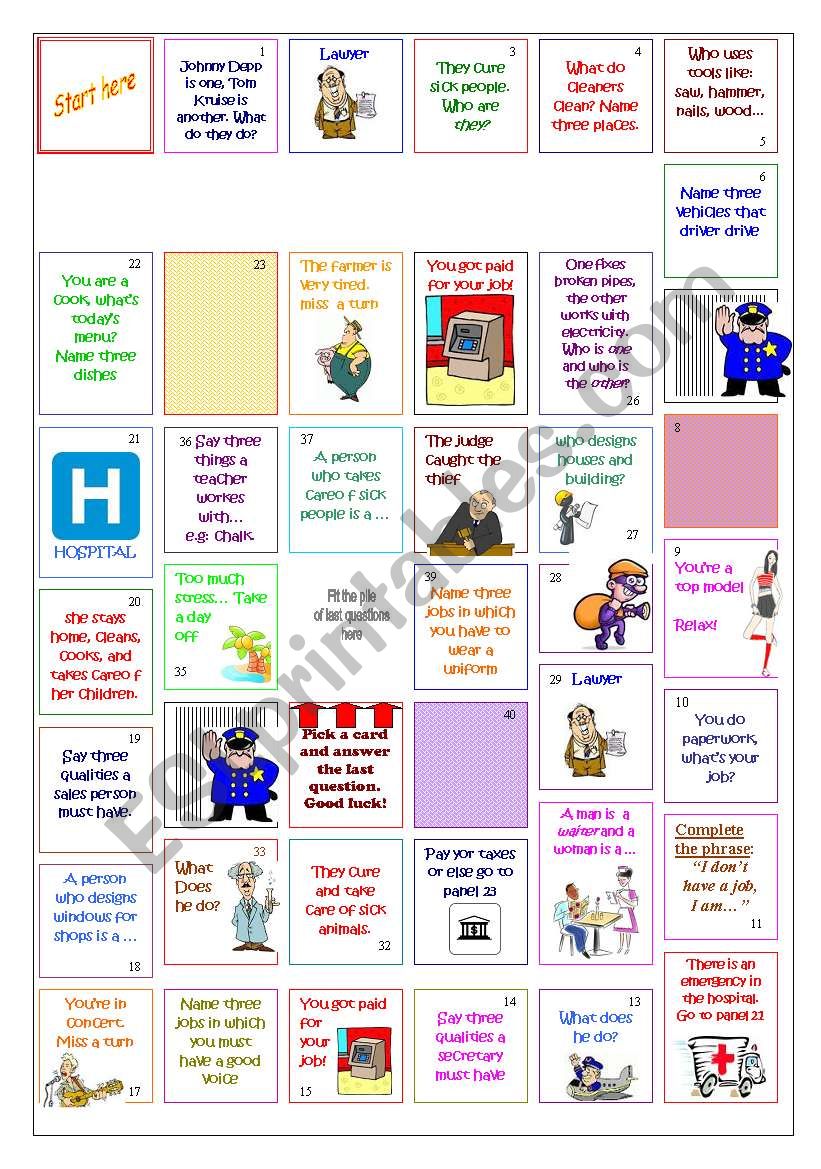 Jobs Board Game worksheet