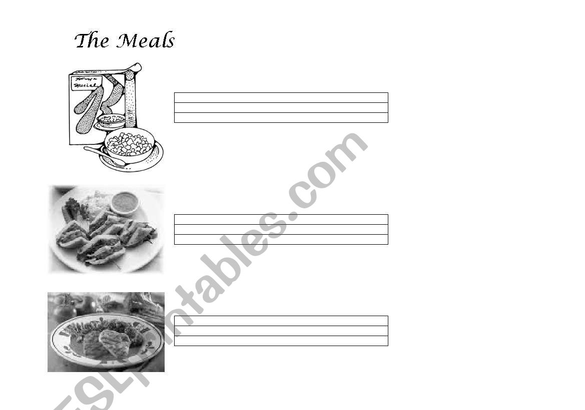 Meals of the day worksheet