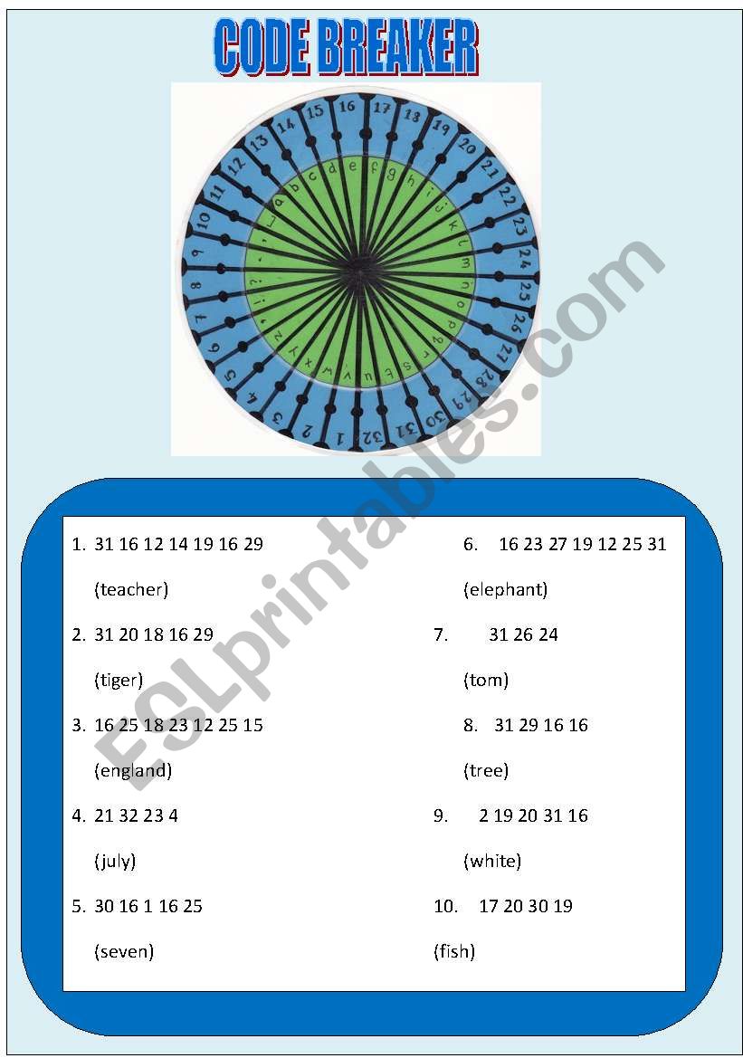 Code Breaker Worksheet - Elementary/ Kindergarten