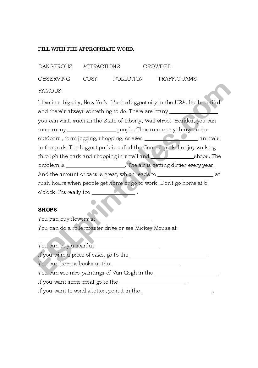 city life worksheet