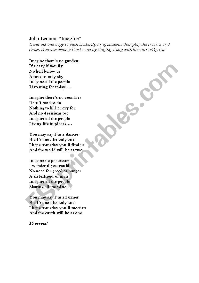 Imagine worksheet