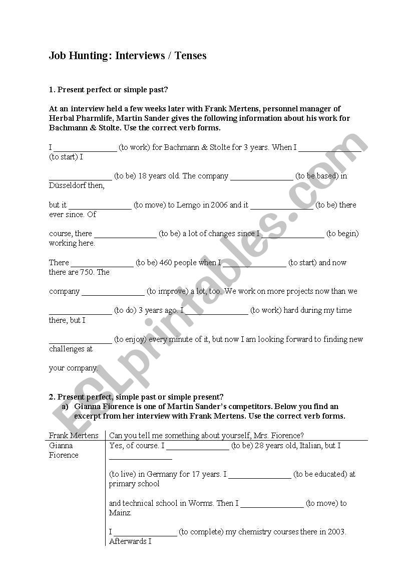 Tenses worksheet