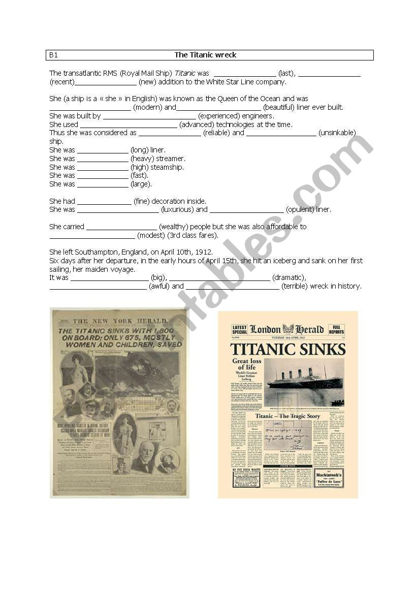 Superlatives B1 - The Titanic worksheet