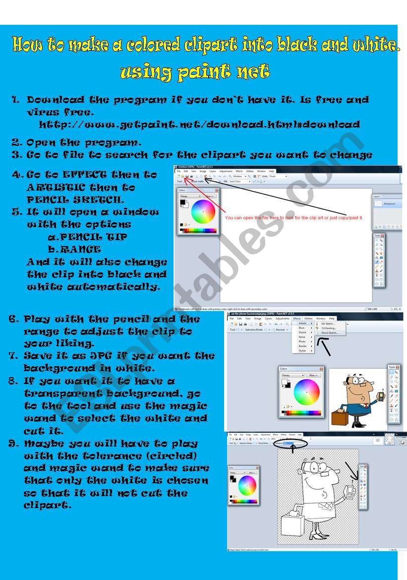 How to change cliparts into black and white with paint net