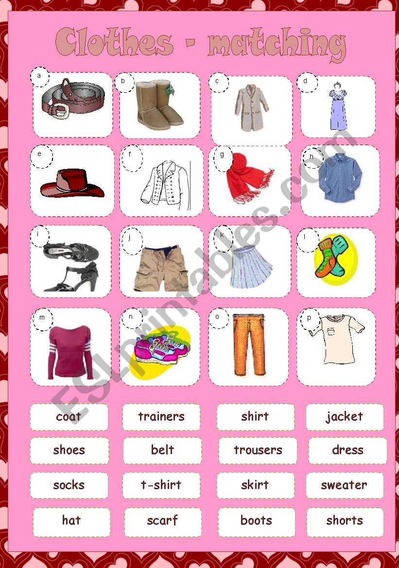 CLOTHES - matching worksheet