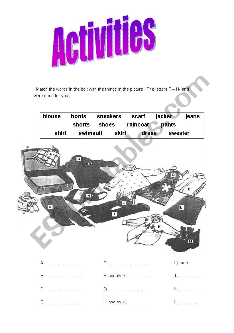 activities worksheet