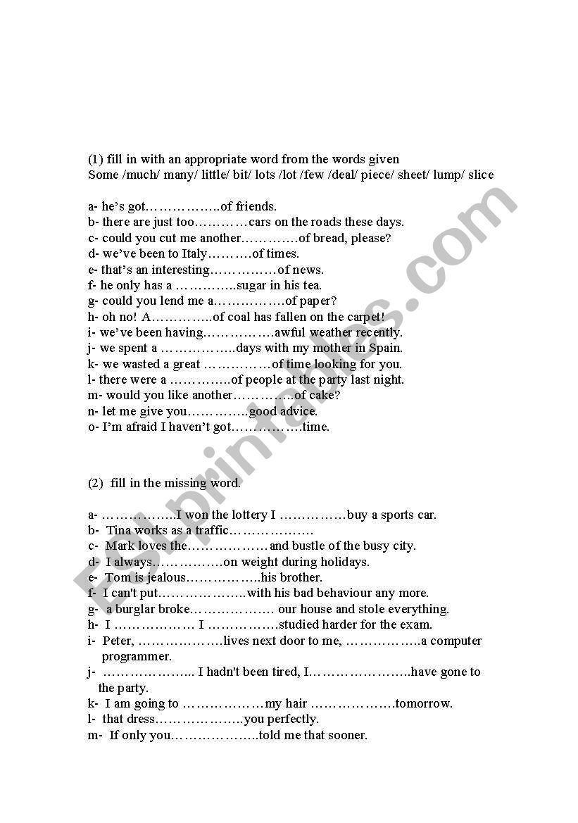 Grammar worksheet