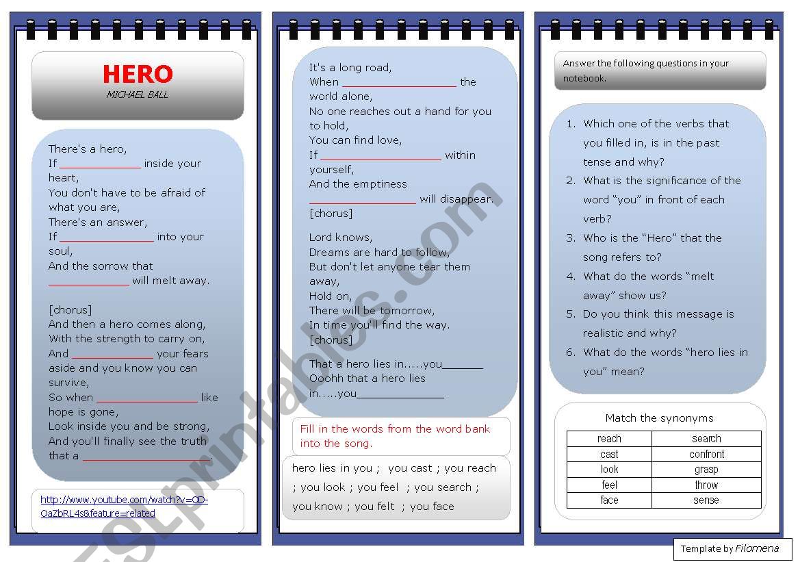 Hero - Song worksheet