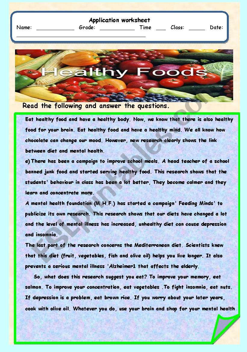 healthy foods worksheet