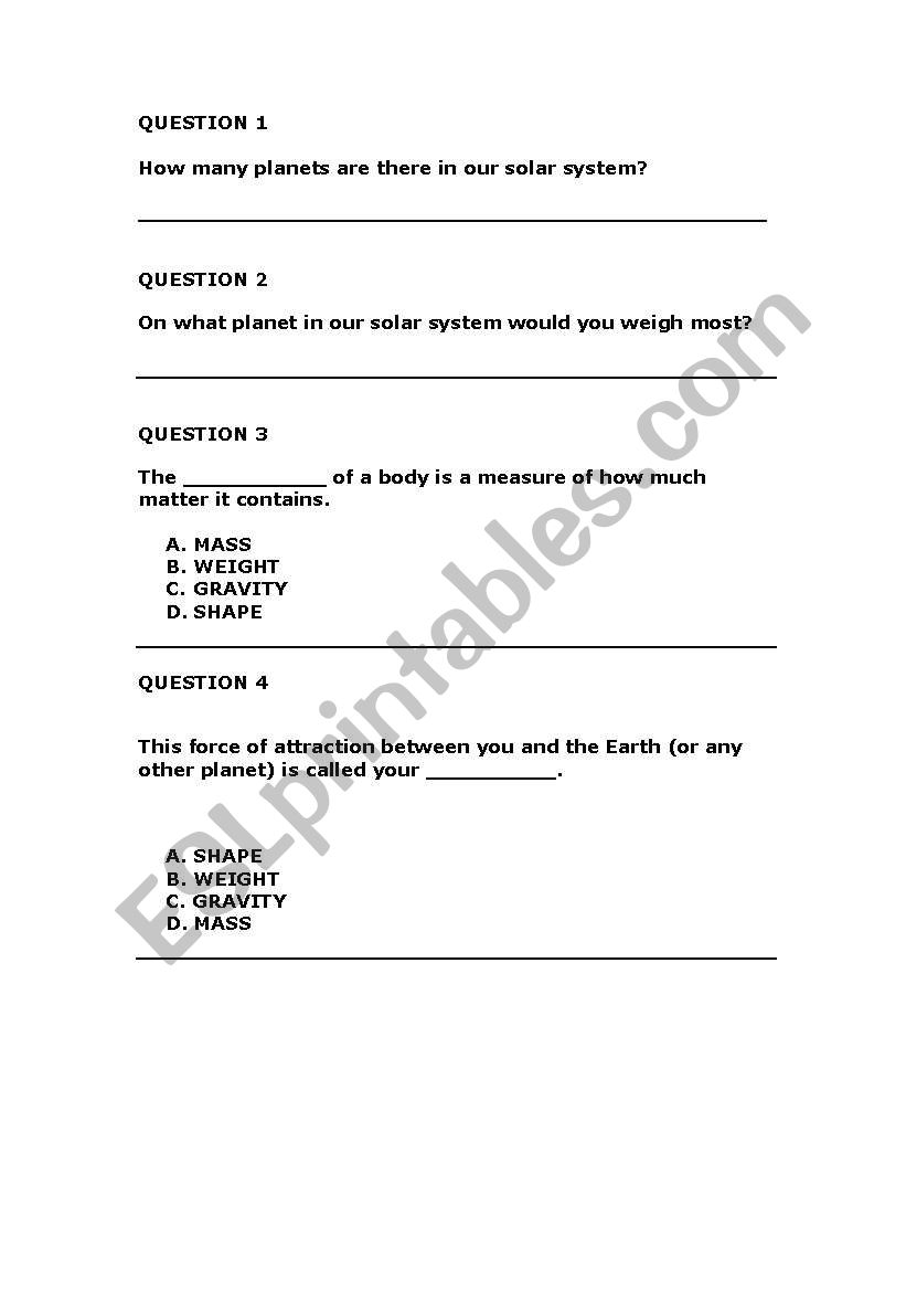 Space Quiz worksheet