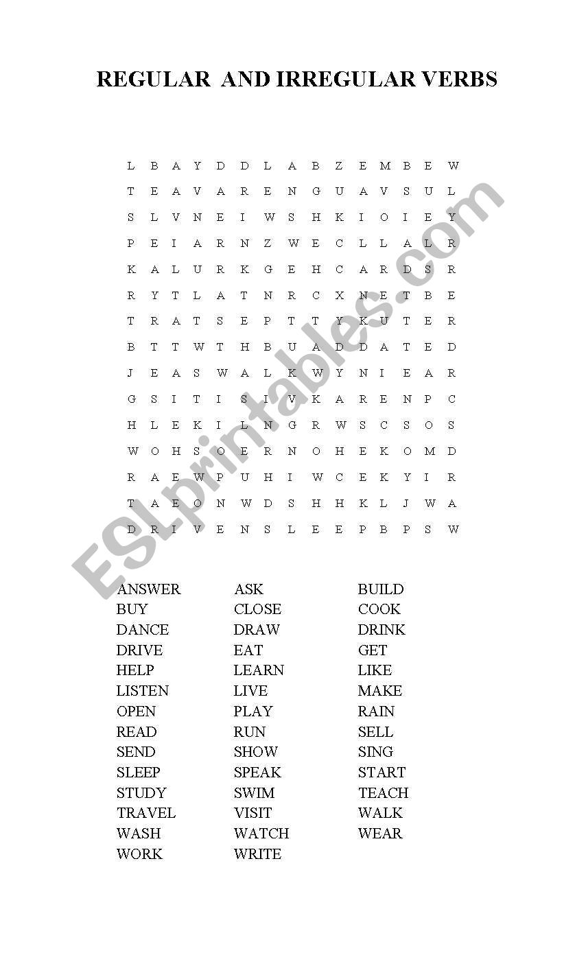 WORDSEARCH: REGULAR AND IRREGULAR VERBS